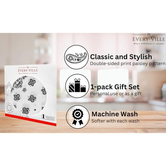 Women's White Cotton Bandana Large Cowgirl Imported Handkerchief Headband Scarf - Picture 3 of 7